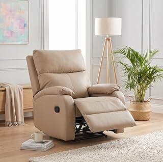 Royaloak Nova Leatherette Recliner 1 Seater, Manual Recliner Chair with High Backrest, Tufted Design, Padded Armrests & Soft Cushions, Living Room Recliner Sofa, Ivory