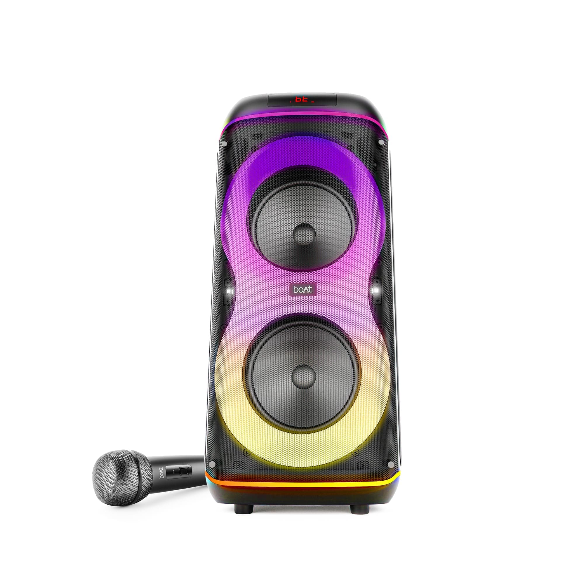 boAt 2026 Launch PartyPal 390 Plus, Karaoke Auto-Tuner, 160W Output, 1 UHF Wireless Microphone, Vibrant RGB LEDs, Hearables App Support, TWS Mode, Guitar Input Port, Multi-Compatibility (Onyx Black)