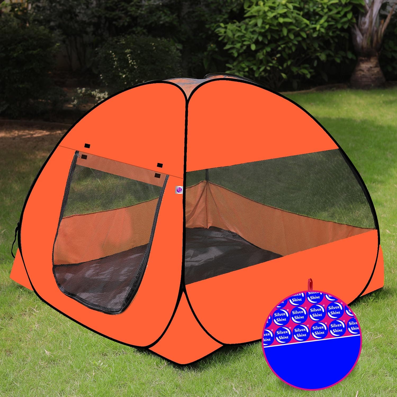 SILVER SHINE Foldable Delightful Patterns Popup Kids Play Tent House for Multi Purpose|PlayTent House for up to 10 YearOld Kids Girls&Boys|Mosquito Net Design Tent