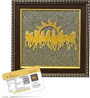 JD FRESH Original Certified Pyrite Stone Frame with Vaastu Seven Running Horses/Wooden Photo Frame/Wall Hanging Photo Frame/Vaastu Wealth Symbol for Money, Wealth, Protection & Chakra Healing