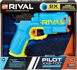 Nerf Rival Pilot XXIII-100 Blaster, Break-Barrel Load, T-Bar Priming, 2 Rival Accu-Rounds, Most Accurate Rival System, 90 FPS (Multicolor) Foam Dart Blaster