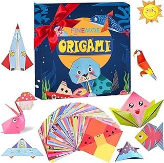 FINEMOE 108 Origami Paper with Instruction Book for Kids, Craft Paper Sheets with 54 Design, 18x18 cm DIY Art Colour Paper for Craft Kit Set, Origami Sheets Activity, Birthday Gift for Girls & Boys
