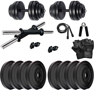 Kore 16 KG PVC-DM 2 (2kg X 8 Plates) Home Gym and Fitness Kit with Gym Accessories