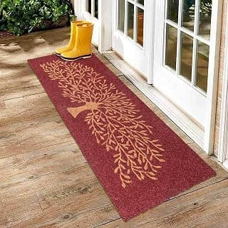Onlymat Extra Long Doormat, Natural Coco Coir Tree Print Door Mat with Non Slip PVC Backing, Long 48"x16" Rug for Double Door Entry, Heavy Duty Mat for Front Porch & Entryway, Brown Inverted
