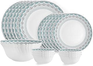 CELLO Dazzle Series Celeste Opalware Dinner Set | 20Pcs | White | Service For 6 | Microwave & Dishwasher Safe | Light-Weight & Durable | Chip & Scratch Resistant | Best For Special Occassion & Gifting