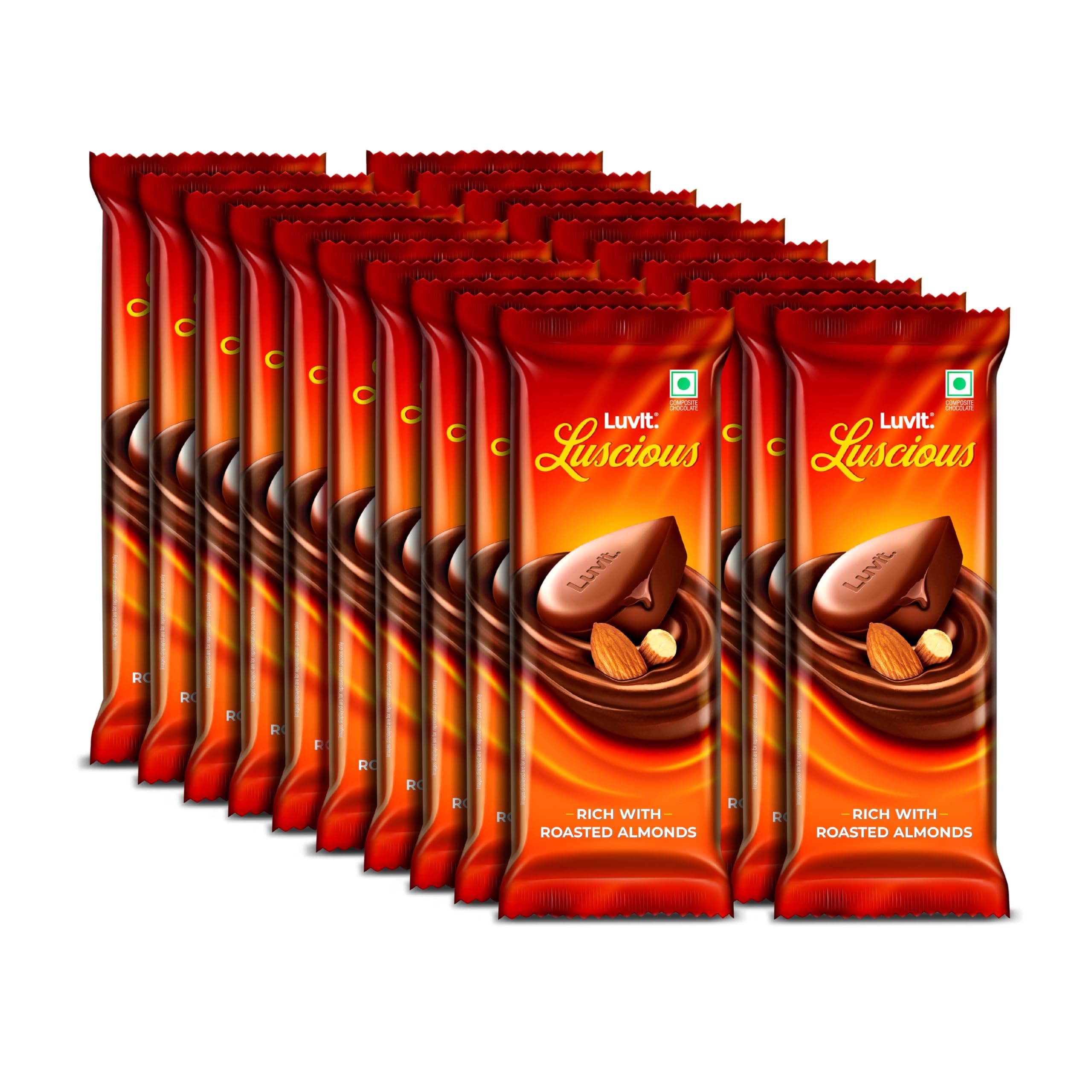 LuvIt Luscious Roasted Almonds Delectable Chocolate Multipack Bar, 100% Delicious, 880g – Pack of 20