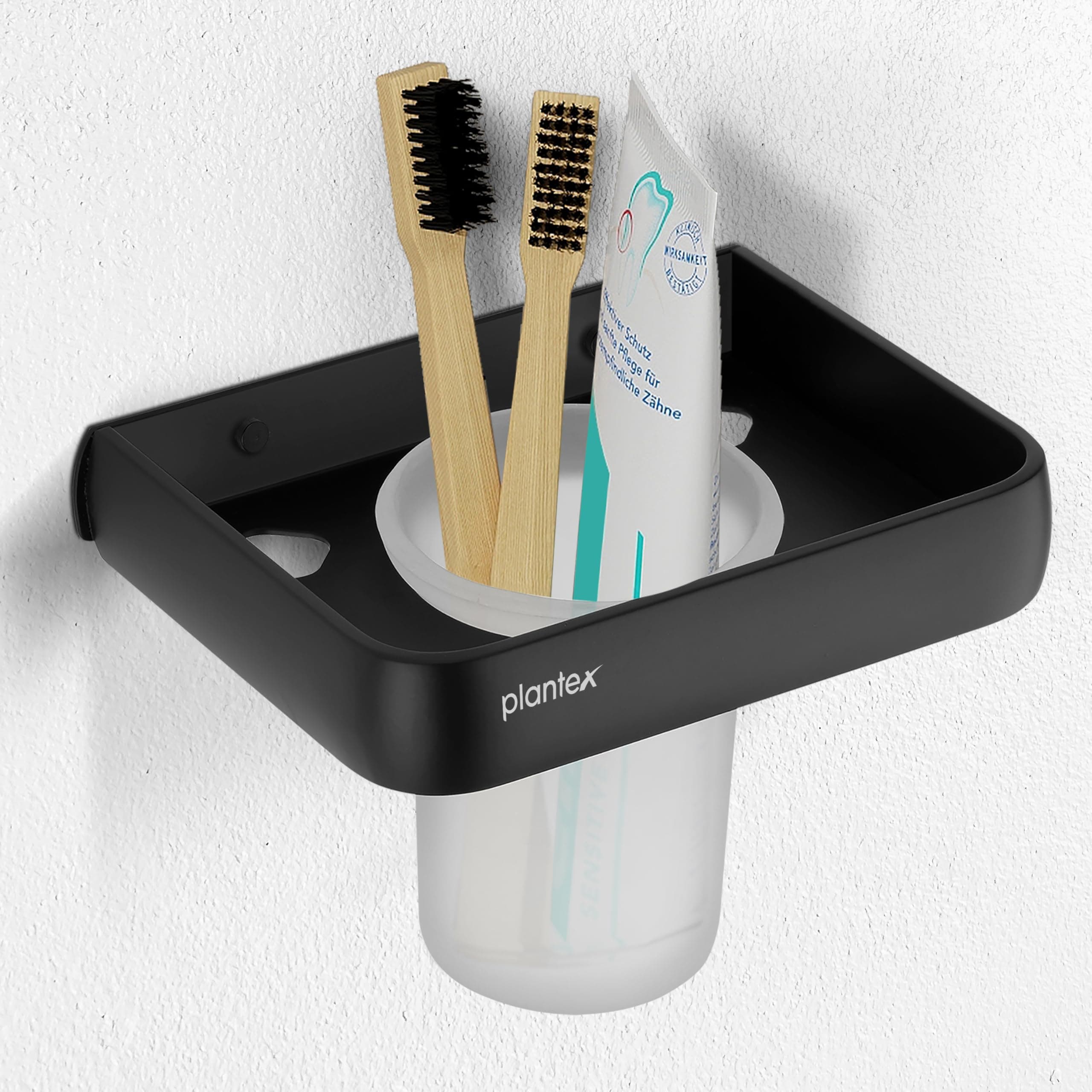 Plantex Self Adhesive Aluminium Toothbrush Holder/Tumbler Holder for Bathroom/Toothpaste/Razor Holder/Tooth Brush Holder/Bathroom Accessories - (Black)