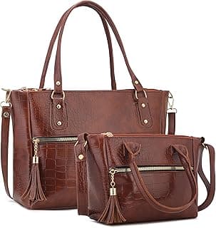 Generic AVÉRAA Women Handbag Combo Set (Medium + Mini) Croco Texture Faux Leather Handbag & Sling Bag, Spacious Zipper Closure, Adjustable Strap, Office Travel Shopping Shoulder Bags for Women (Brown/Black)