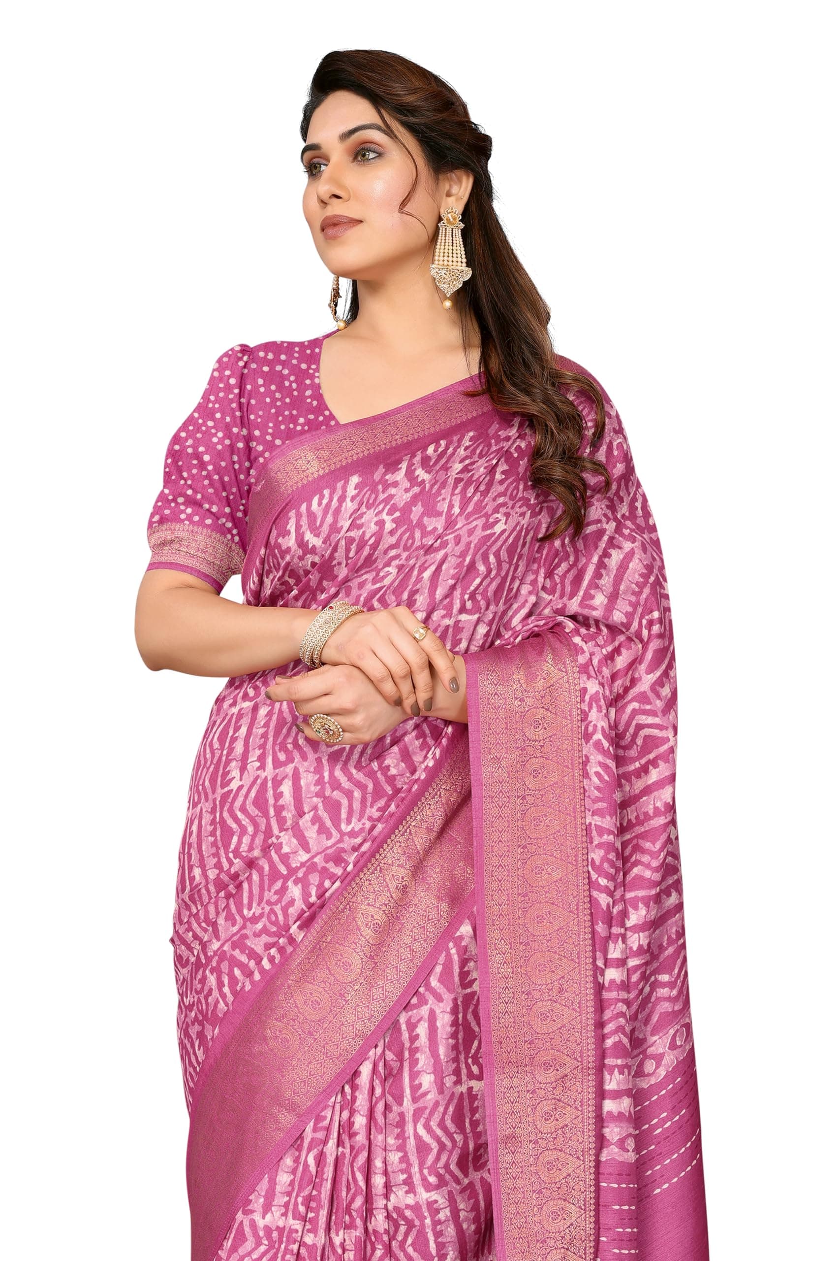 MIRCHI FASHION Women's Cotton Blend Bagru Batik Blocks Printed Saree with Blouse Piece