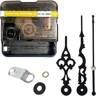 Plastic Analog Ajanta Mfg. Quartz Battery Operated Ticking Movement Machine With Antique Needle Hands For Wall Clock (5.5 X 5.5 1.6Cm, Black)