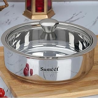 Sumeet Stainless Steel Casserole with Glass Lid (1600ml) | Includes Roti & Gravy Pots | Keeps Food Warm & Fresh | Ideal for Rotis, Chapati, and Sabzi | Dishwasher Safe