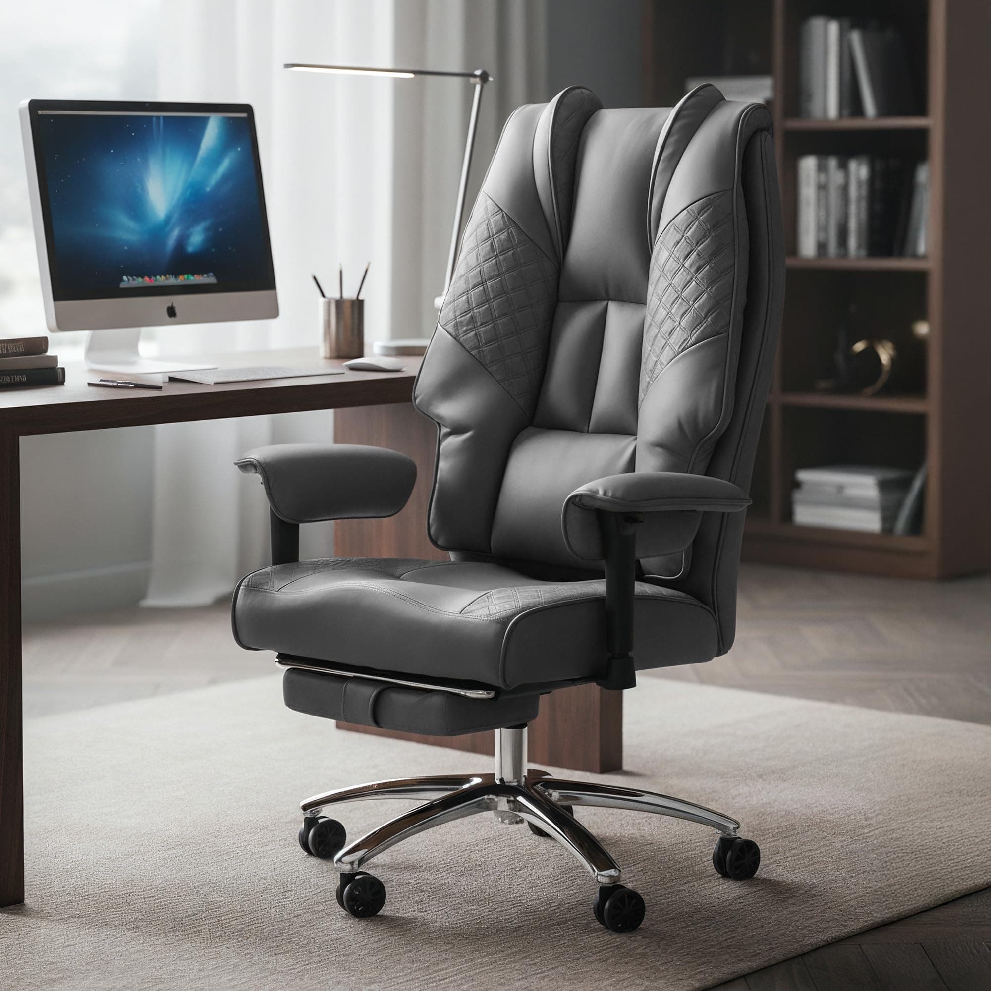 Drogo Monarch Pro Ergonomic Office Chair for Work from Home 400LBS | Computer Chair for Study with High Back, Cushion Seat, Armrest, Head & Lumbar Support | Gaming Chair with Footrest & Recline (Grey)
