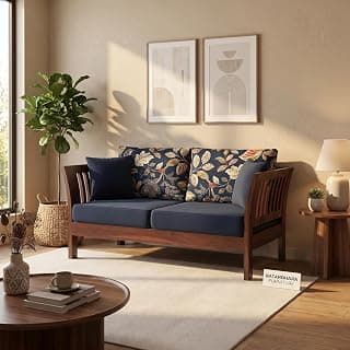 Solid sheesham Wood Wooden 2 Seater Sofa Set for Living Room | Sofa for Home with Coushions Seat | Home Furniture Design 2 (Walnut Finish)