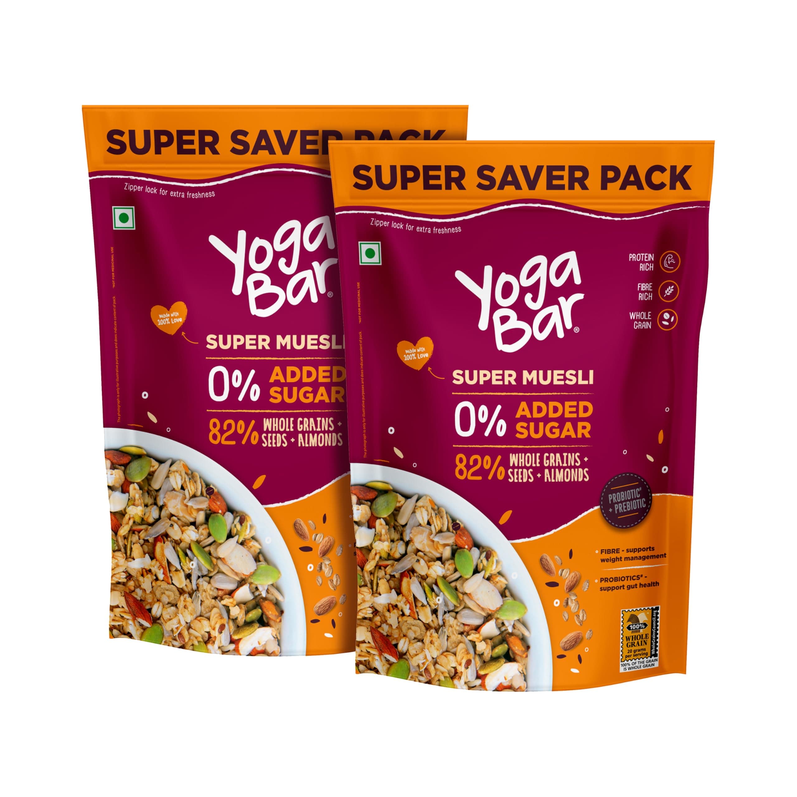 Yogabar Muesli Wholegrain Breakfast Cereals | Healthy Breakfast Cereals | Granola | Gluten Free | Antioxidant Rich | Healthy Food For Breakfast | Protein Rich, Nut (700Gm - Pack Of 2)