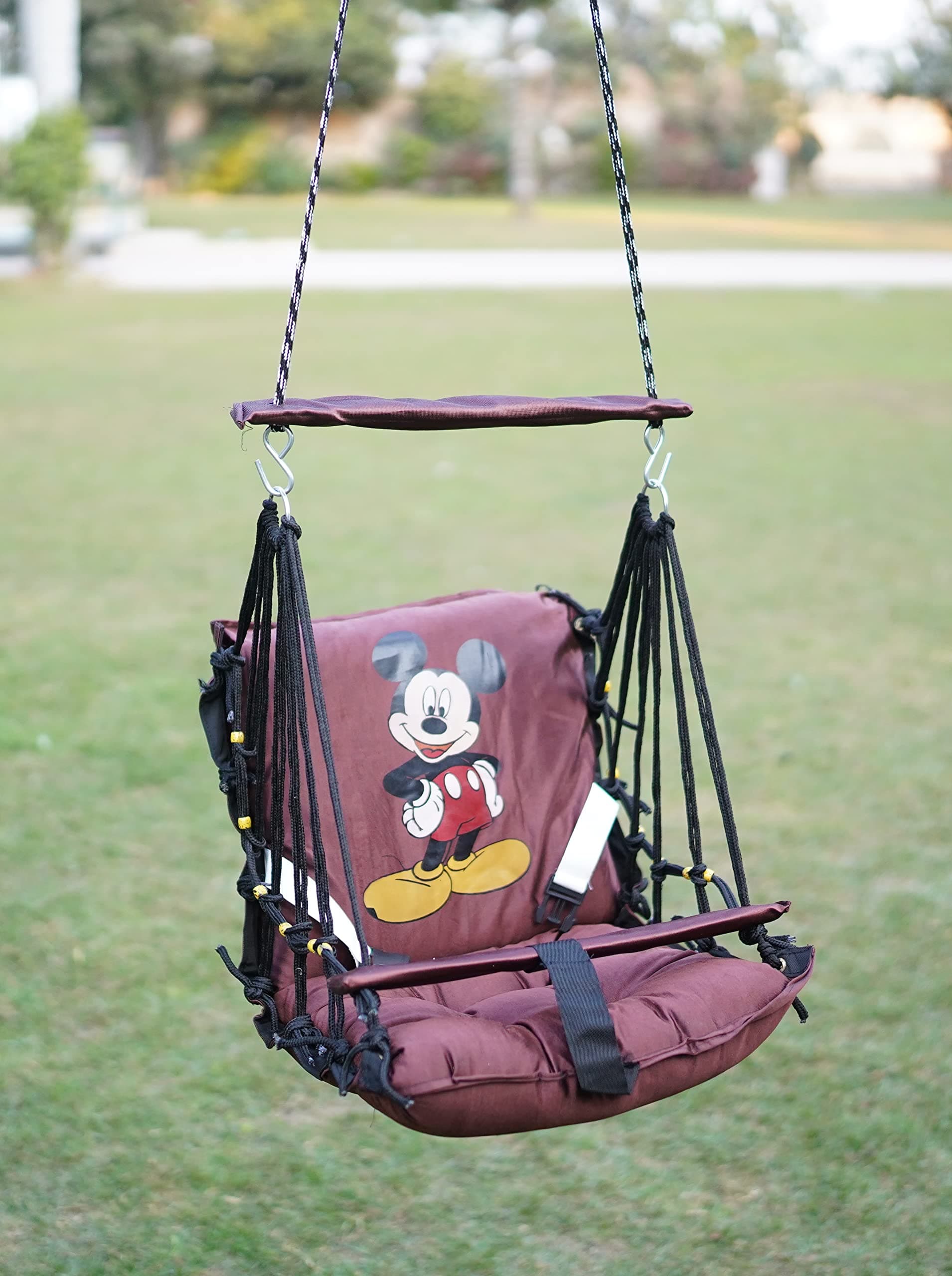 Patiofy Baby Swing/Jhula for Indoor & Outdoor Use - Ideal for 1-5 Years With Safety Belt - Durable & Portable - Brown Cotton, 20 Cm