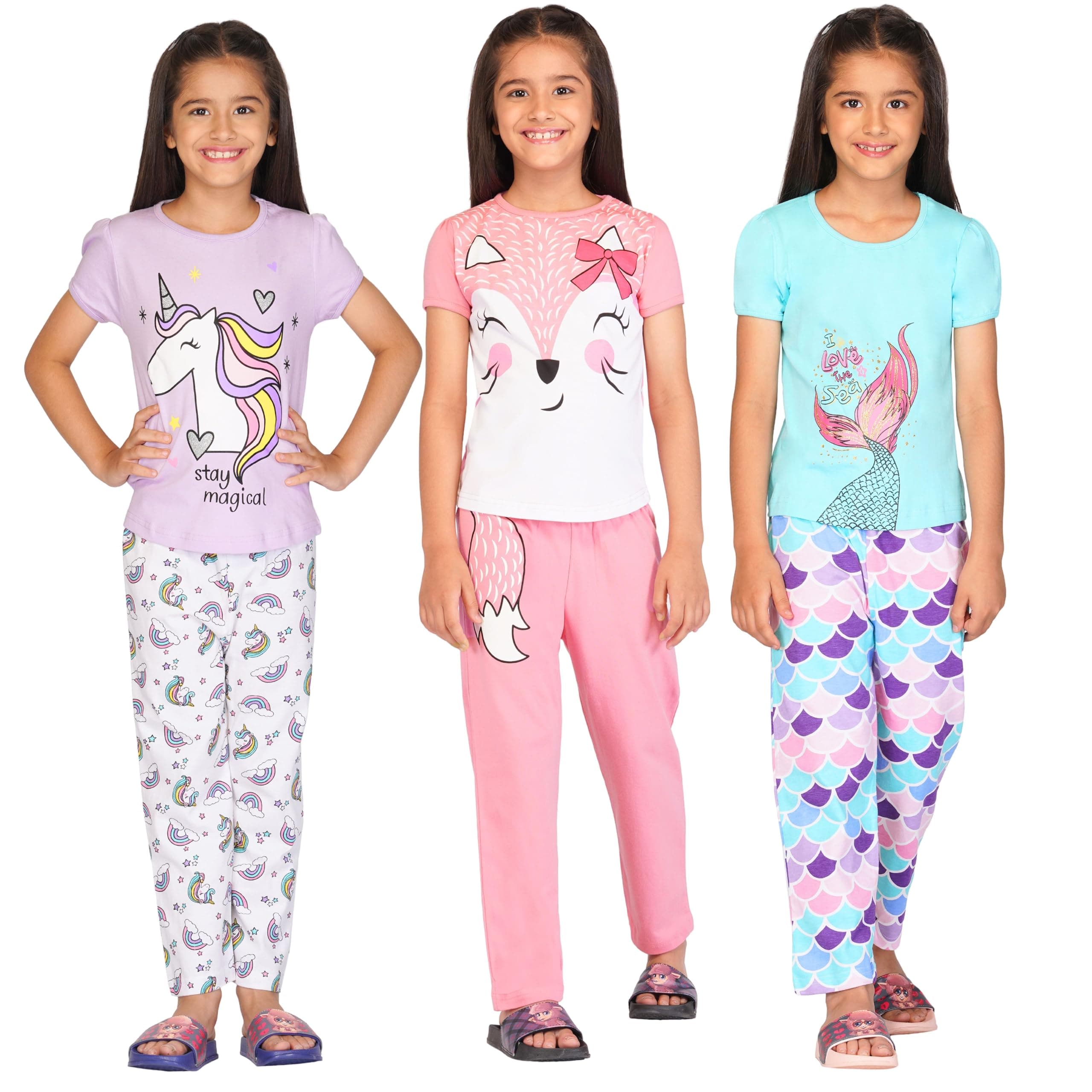 TotzTouch Girls Cotton ' Night Wear Dress T Shirt & Pyjama Set Age 6 Months to 15 Years