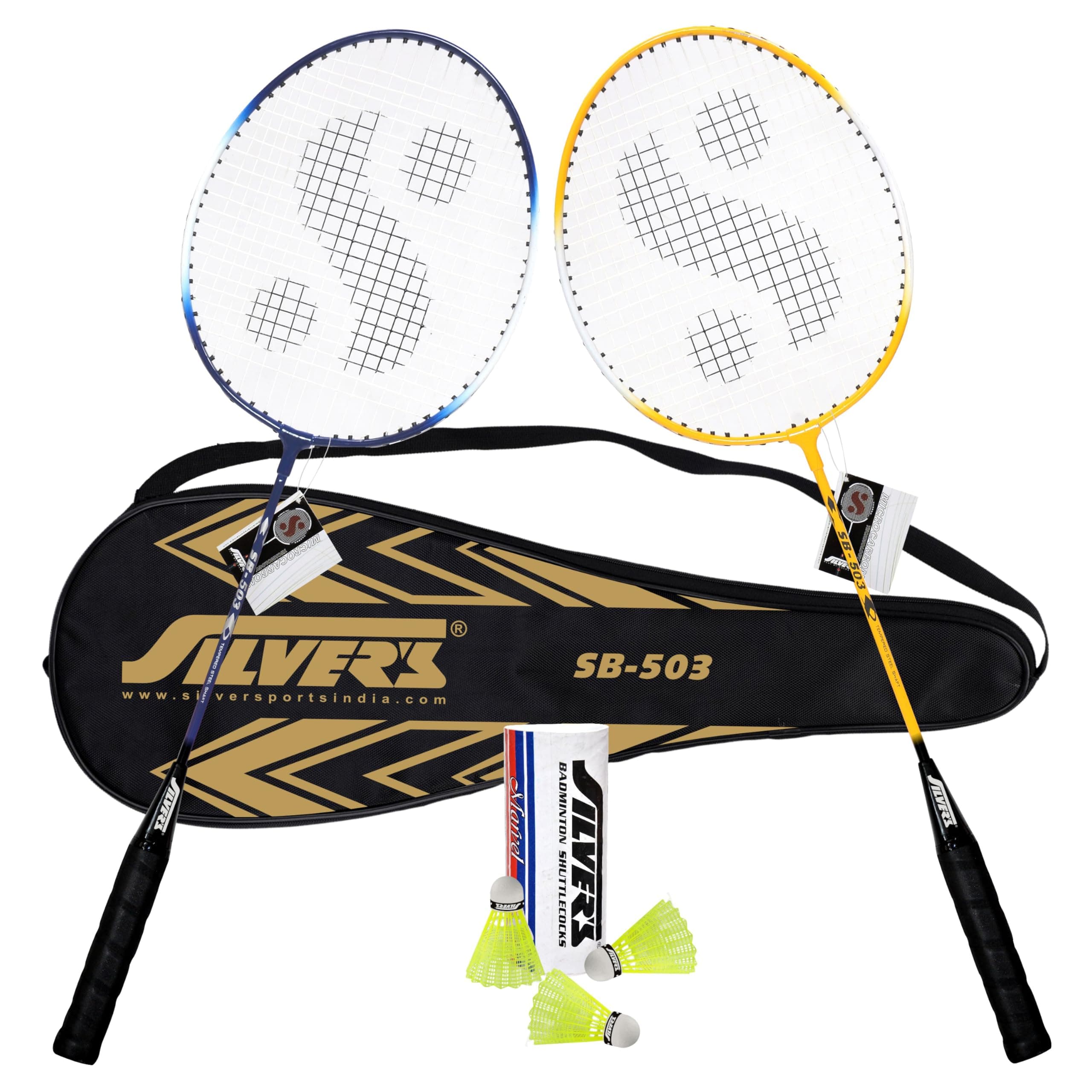 Silver's Aluminium SB -503 Badminton Kit (2 Racquets with Full Cover, 1 Box Shuttlecock Pack of 3),Blue