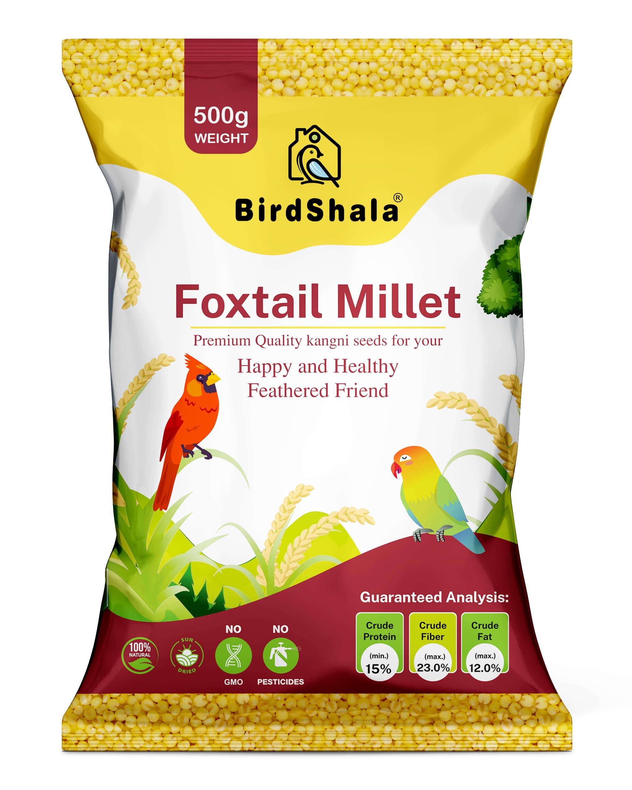 BirdShala Premium Foxtail Millet Bird Food, 100% Natural Kangni Seeds, 500 gm Pack, High in Protein and Fiber, Chemical-Free Pet Feed for Small and Wild Birds