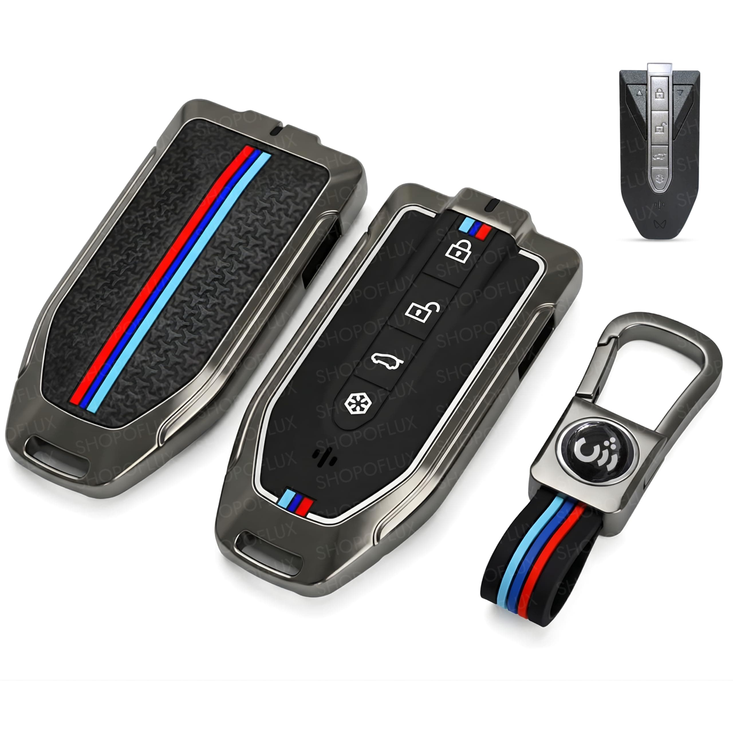 SHOPOFLUX Metal Key Cover Compatible with Mahindra BE 6, XEV 9 EV, XUV 7XO Smart Key (Black Silicone)