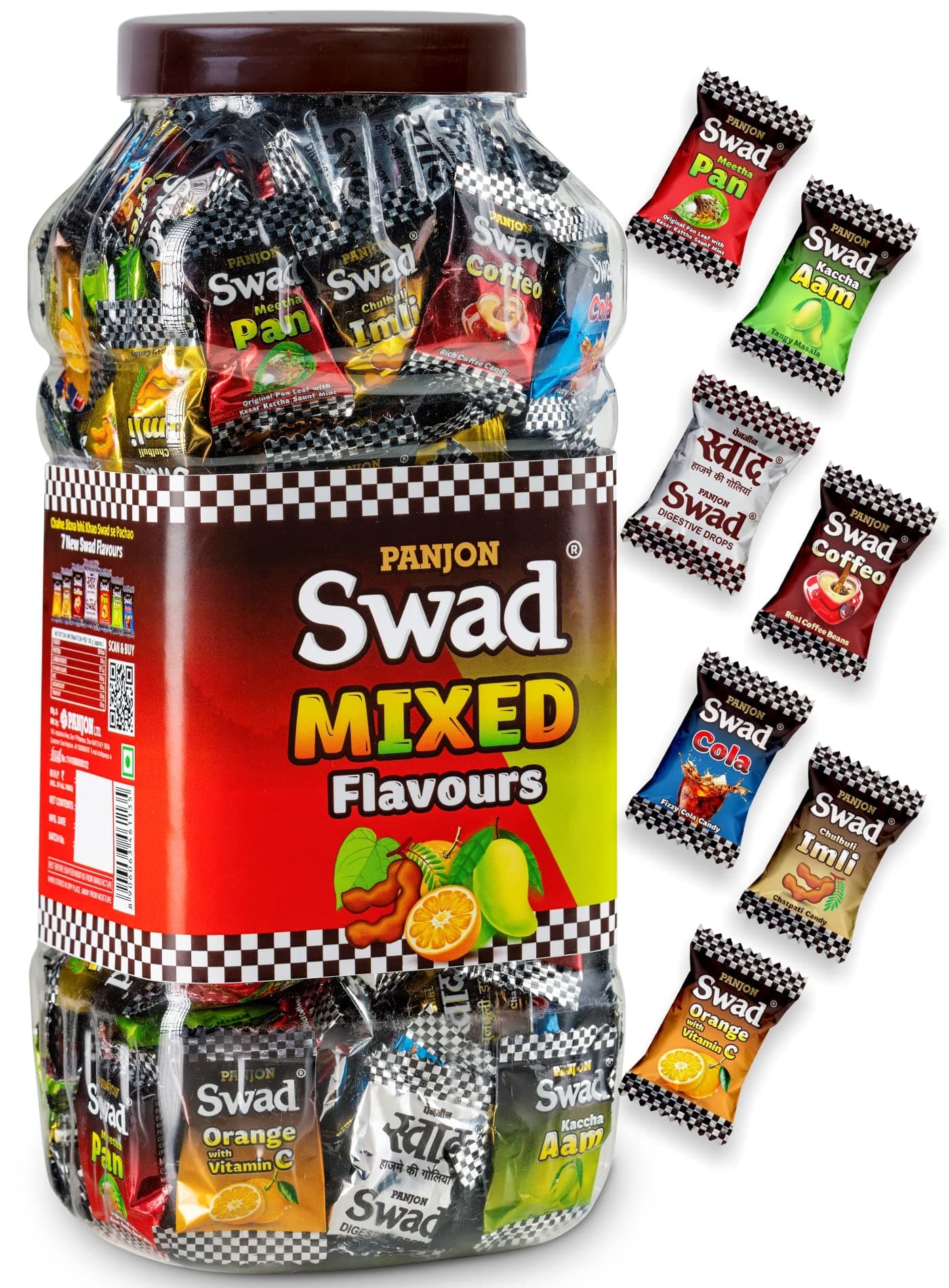 Swad Mixed Candy Jar Meetha Pan, Imli, Coffee, Kacha Aam & Orange, 200 Candy