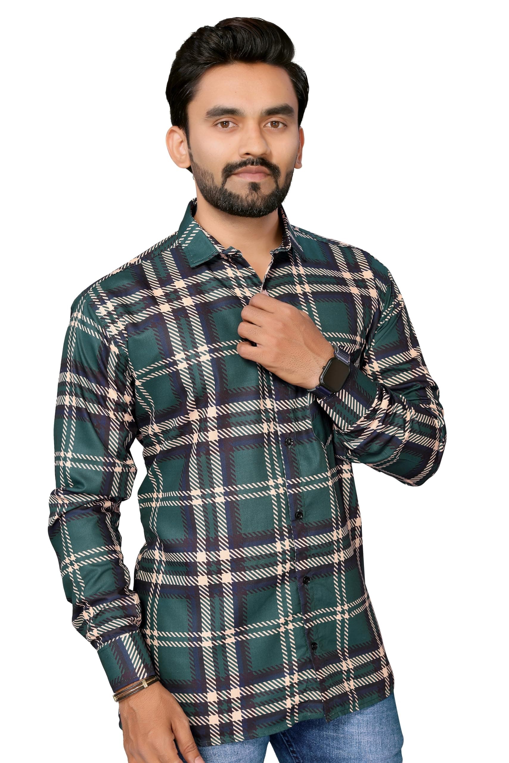 GURIK Men's Cotton Box Checkered Slim Fit Casual Shirt with Chest Pocket, Full Sleeve Shirt for Formal & Casual Wear