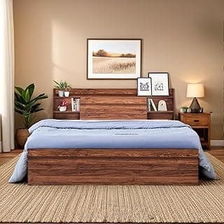 CASPIAN Queen Size Double Bed 72 X 60 Inches (Asian Brown) | Modern & Classic Style Engineered Wood Bed | With 4 Shelves & 4 Detachable Storage Boxes | Wooden Furniture for Home, Living Room & Bedroom
