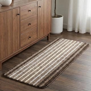 Saral Home Microfiber Striped Rectangle Anti-Skid Runner | Soft & Super Absorbent, Washable Multipurpose Bedside Runner for Home/Kitchen/Lobby/Office Entrance, 40X100 CM | Pack of 1 (Brown)