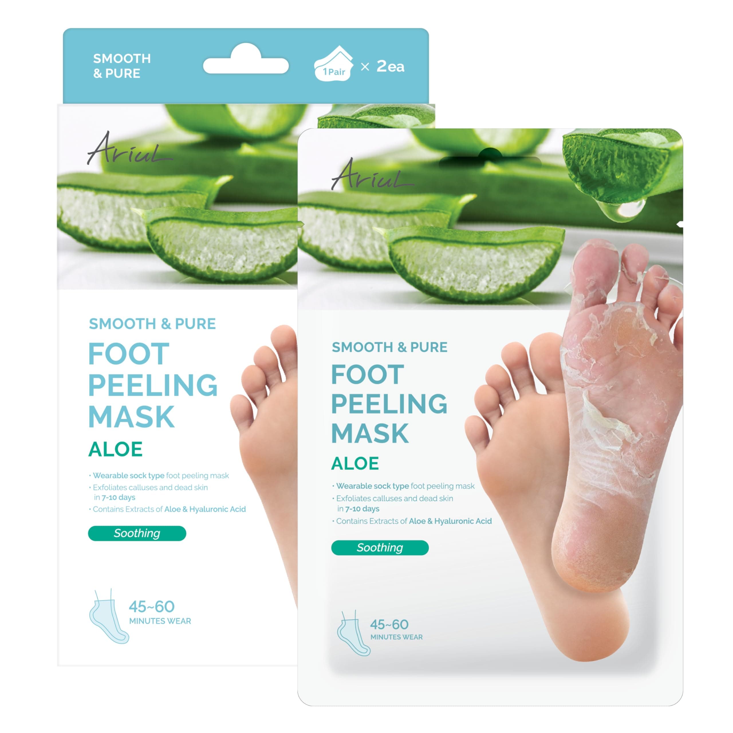 Ariul Smooth & Pure Foot Peeling Mask (1 Pair) Korean Exfoliating Soothing Foot Mask Socks for Dead Skin & Callus Removal, AHA BHA Foot Peel Treatment for Dry Cracked Feet, Soft Smooth Foot Care Mask (Aloe Vera)