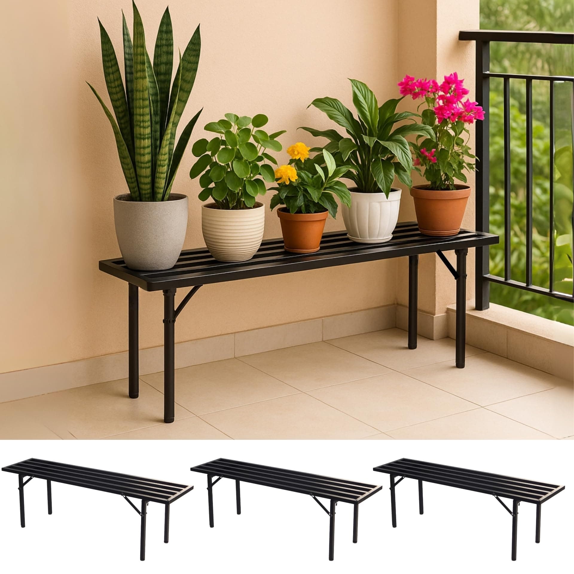 ecofynd Adam Jr 35 Inches Plant Stands for Outdoor Balcony, Flower Pot Stand for Indoor Plants, Large Metal Planter Stand for Living Room, home decor, Indoor & Outdoor plants, 1 Tier, (4 Pack, PS030)