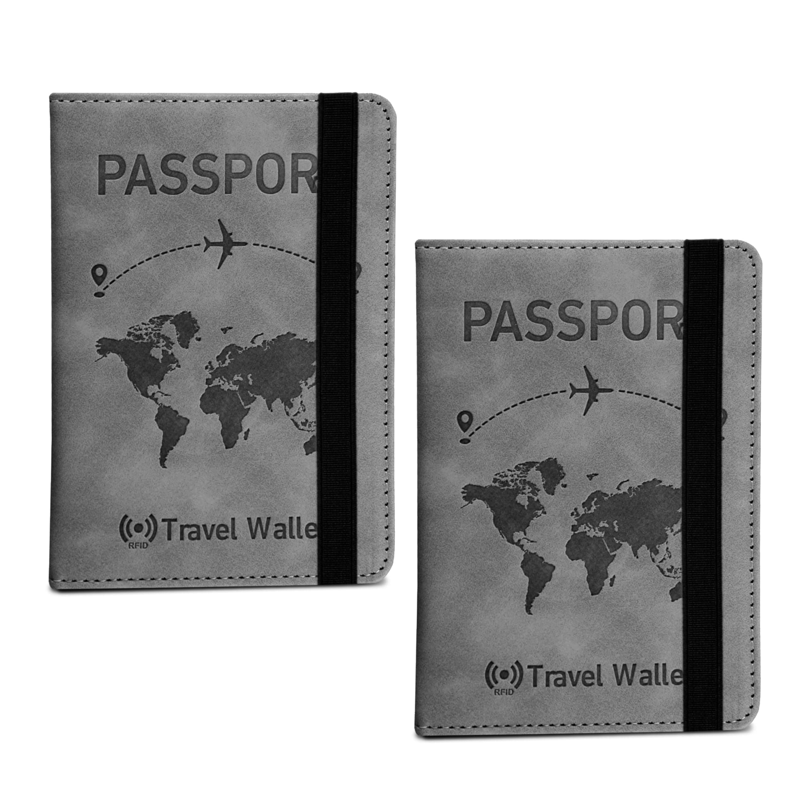 Storite 2Pk Grey RFID Blocking Passport Holder 14.8 X 11CM,Grey | PU Leather, Travel Wallet Organiser, Travel Document Organiser, For Men & Women