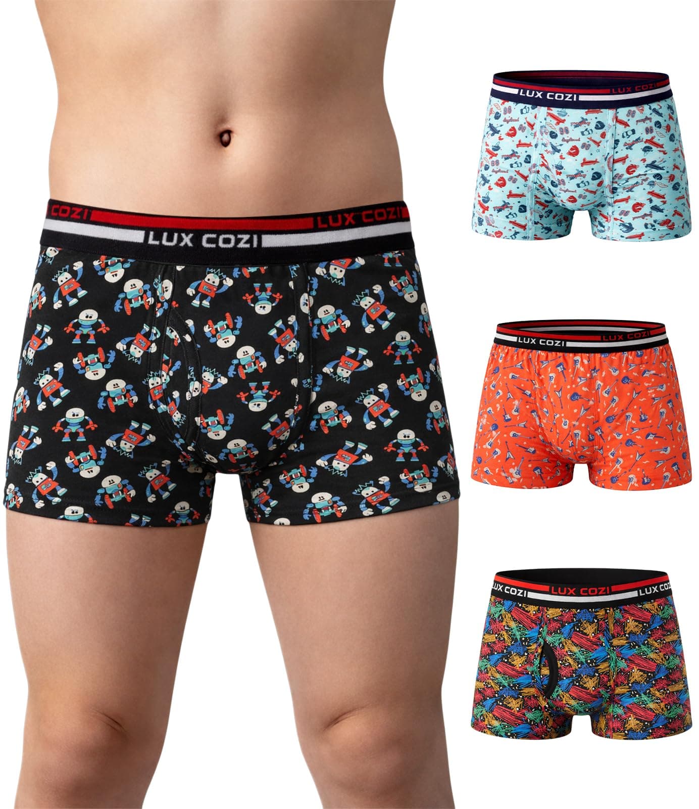 Lux Cozi 100% Cotton Outer Elastic Semi Long Print Trunk for Boys | Color & Prints May Vary |Pack of 4