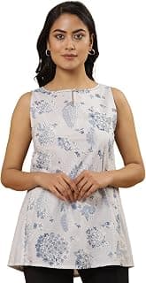W for Woman White Floral Print Cotton Straight Top
