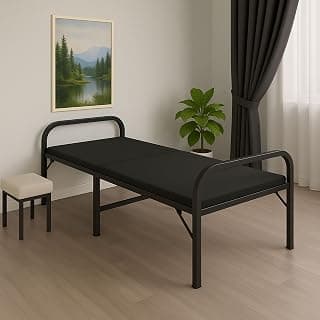 Plush Folding Bed Single for Sleeping with Mattress | No Assembly Required | Foldable Bed for Sleeping/Guests/Rented Apartments/Bedroom (2.5ft x 6ft, Black)