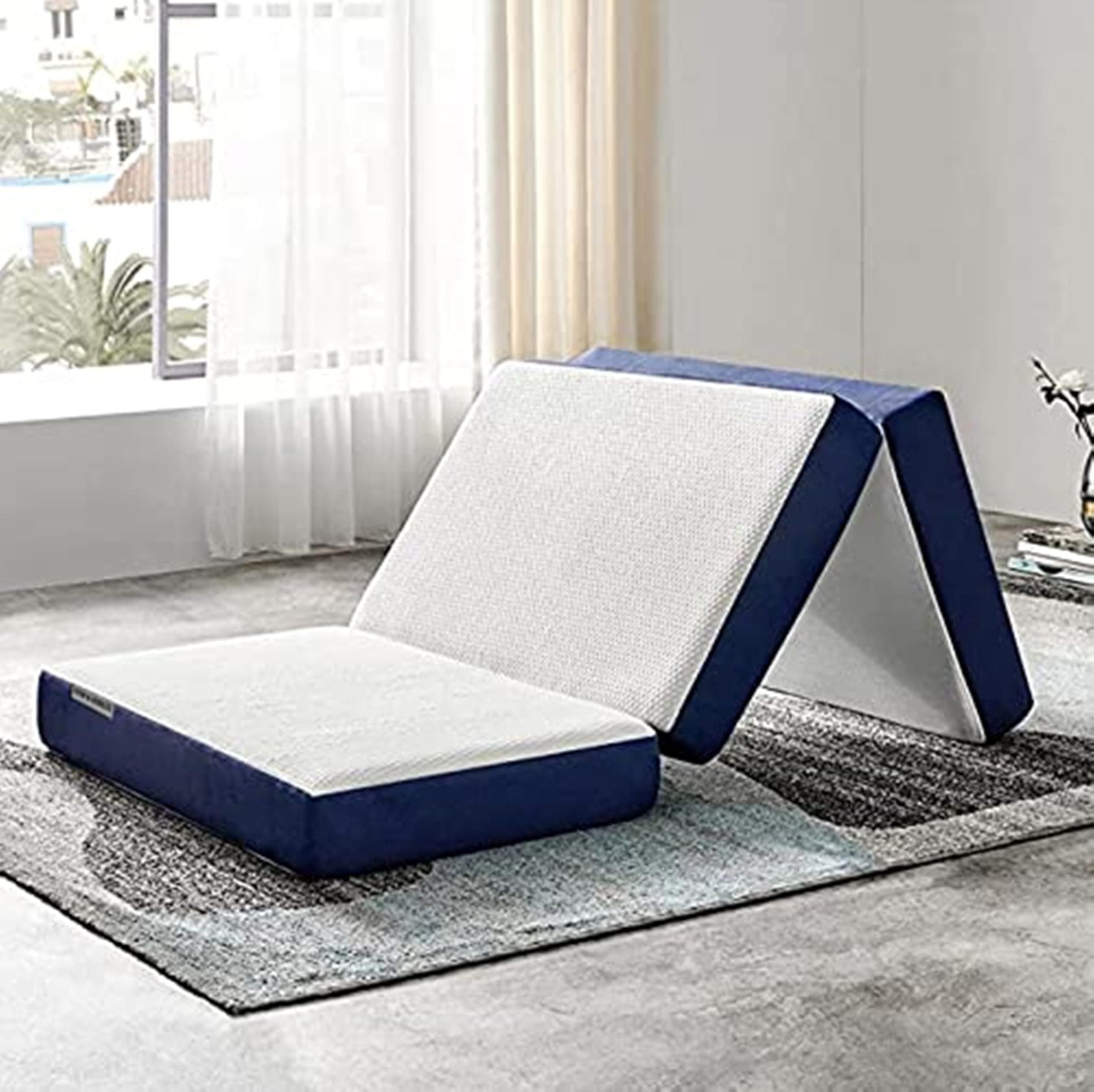 Loom & Needles Tri-fold 4 Inches Double Folding Mattress | Foldable Bed Mattress | Medium Firm Memory Foam Floor Mattress | Cooling Gel Technology | Gymnastic/Picnic/Travel/Yoga/Camping | 72x48x4 Inch