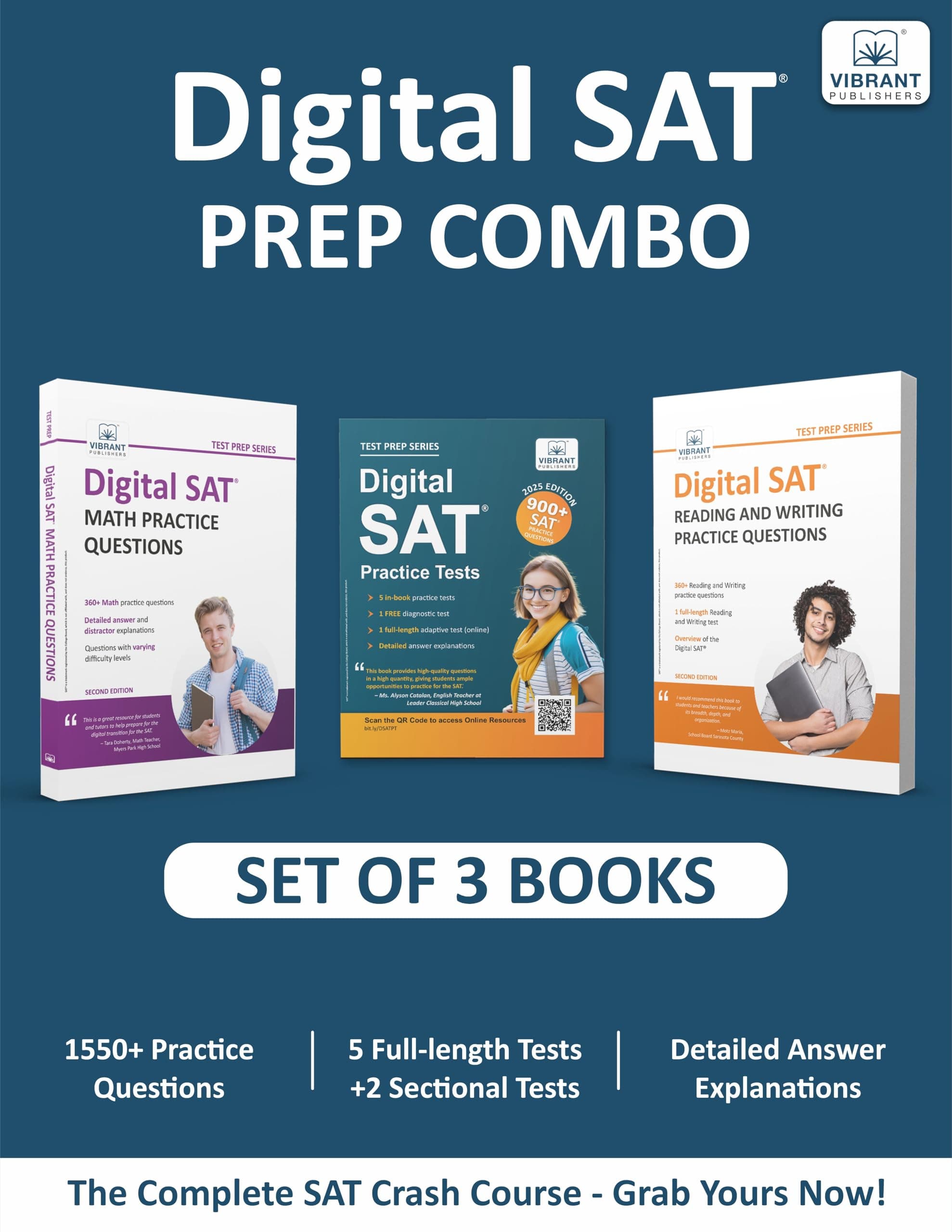 Digital SAT Prep Combo 2026: Study Guide with 1550+ Questions Across 5 Full-Length Tests and Practice Questions for Reading, Writing, and Math