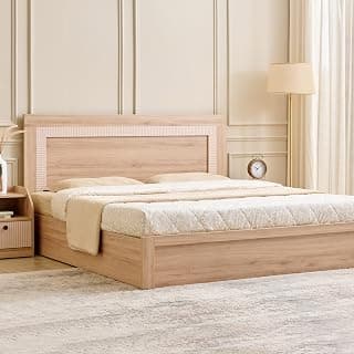 Home Centre Lexus Sahara Queen Size Bed with Box Storage | Engineered Wood | Oak