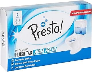 Amazon Brand - Presto! Hygienic Flush Tabs, Aqua Fresh | 300 Gram | 50 Gram X 6 Tabs | Prevents Stains, Removes Limescale | Toilet Flush Tank Balls