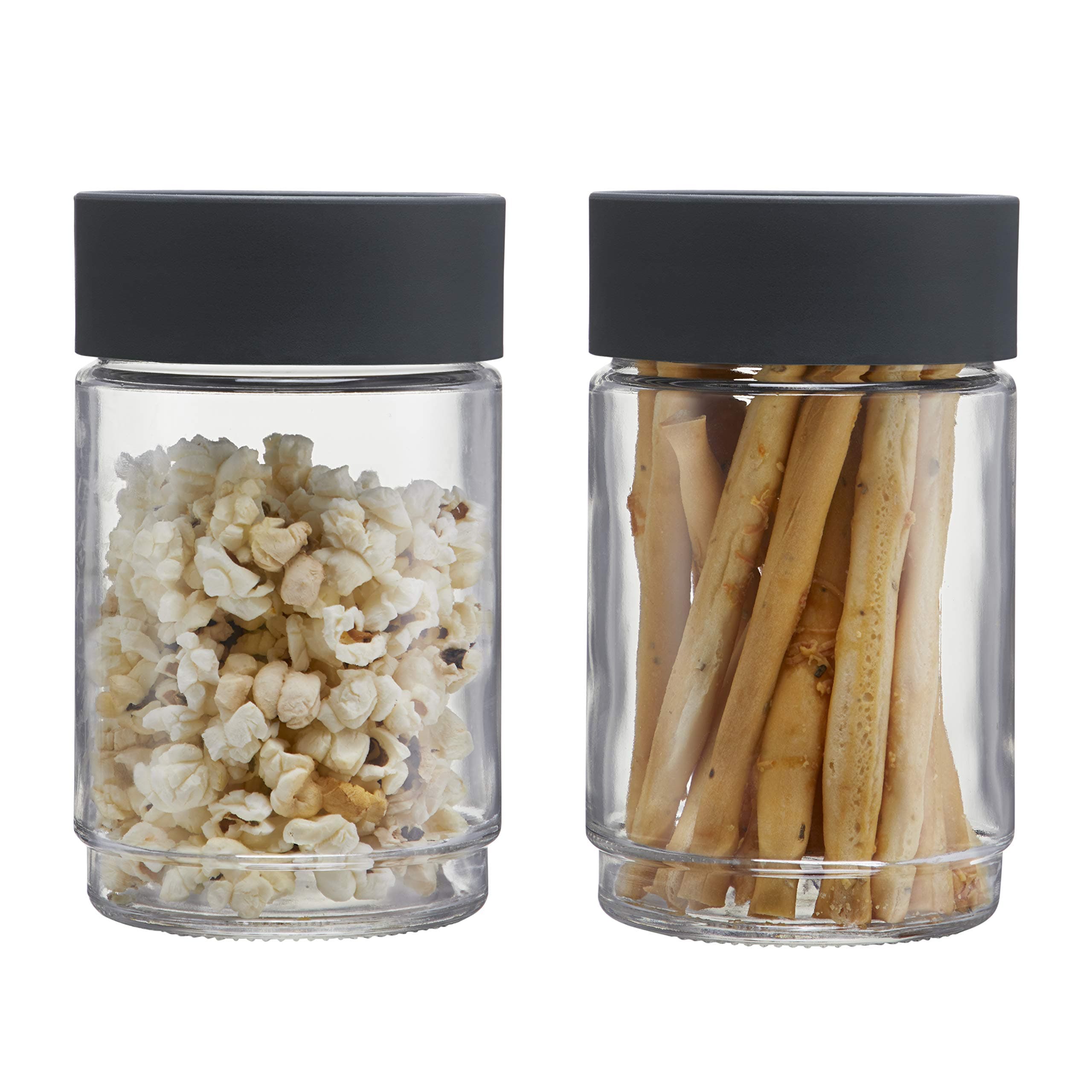 CELLO Modustack Glassy Storage Jars For Kitchen Set of 2 Pcs, 750ml Grey | Freezer & Fridge Safe Airtight Stackable Leadfree Toughened Glass Kitchen Storage Container For Beans, Whole Grains, Spices