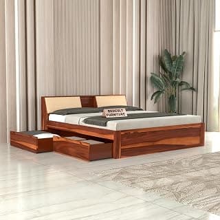 Solid Sheesham Wood Wooden Bed for Bedroom (King, Liam with Storage)