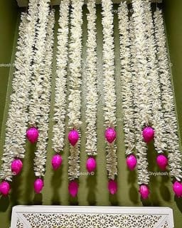 Divyakosh Lotus Wall Hanging for Temple, Stage Decor, Handmade Fabric Floral Decoration for Home, Diwali, Festival 34 inch, Export Quality Multicolor 7 Pcs
