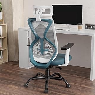 Titan Ergonomic Office Chair for Home & Office | Adjustable Armrests | 120 Recline | Lumbar Support | Thick Cushioned Seat | Heavy-Duty Base | 3 Years Warranty (White Blue)