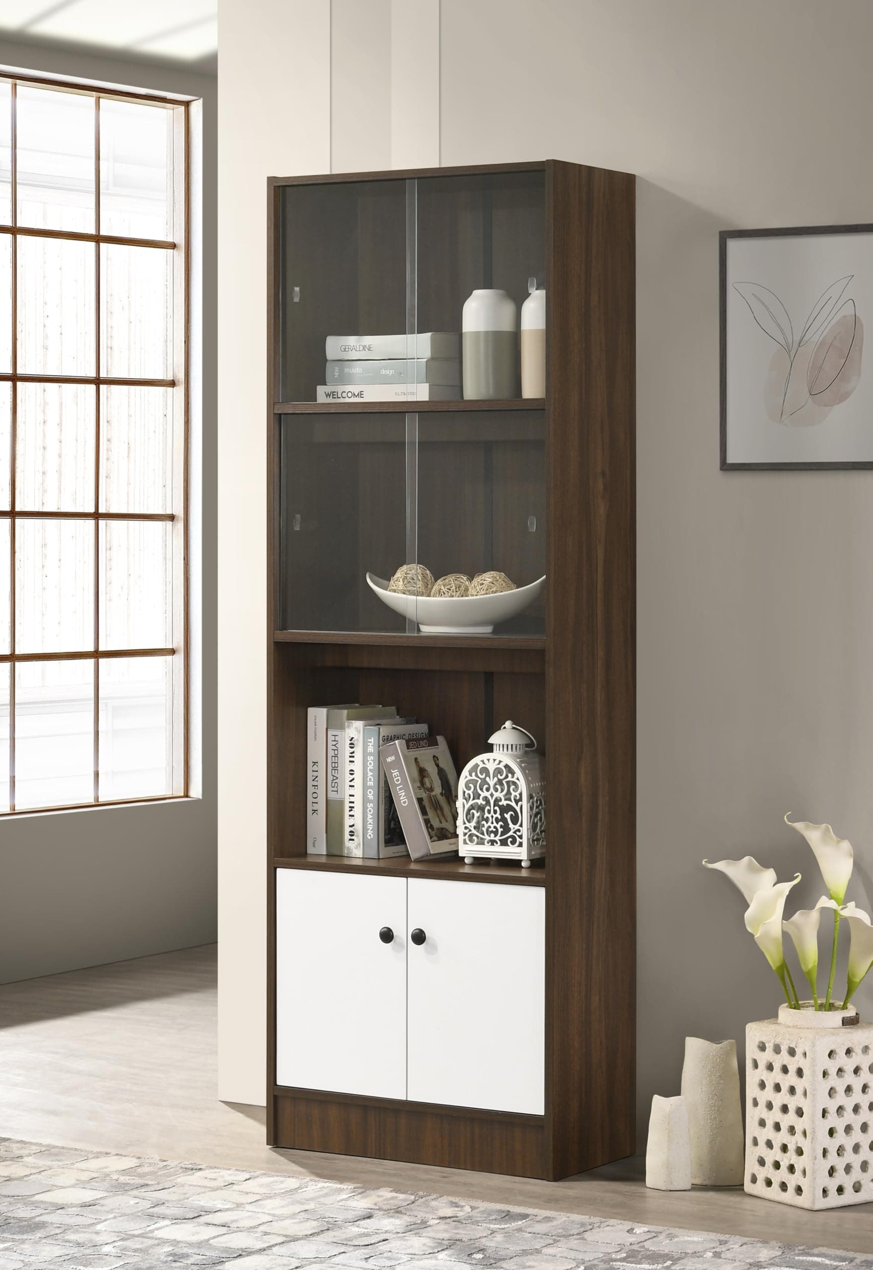 DeckUp Plank Cove Engineered Wood Book Shelf and Display Unit (Walnut and White, Matte Finish)