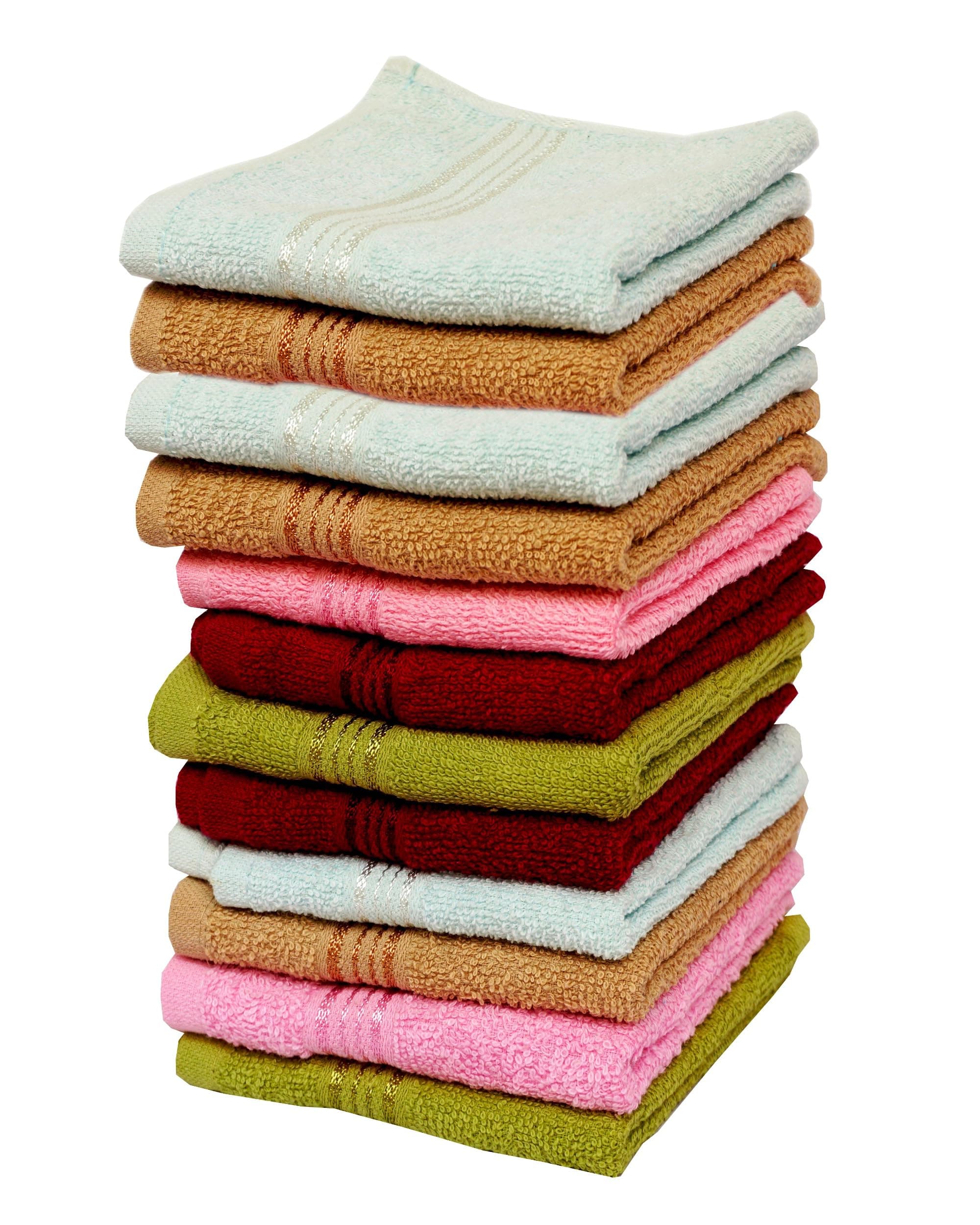Space Fly 500 GSM Cotton Fresh Loom Towels - Soft Face & Hand Napkins for Men, Women & Babies - Set of 12