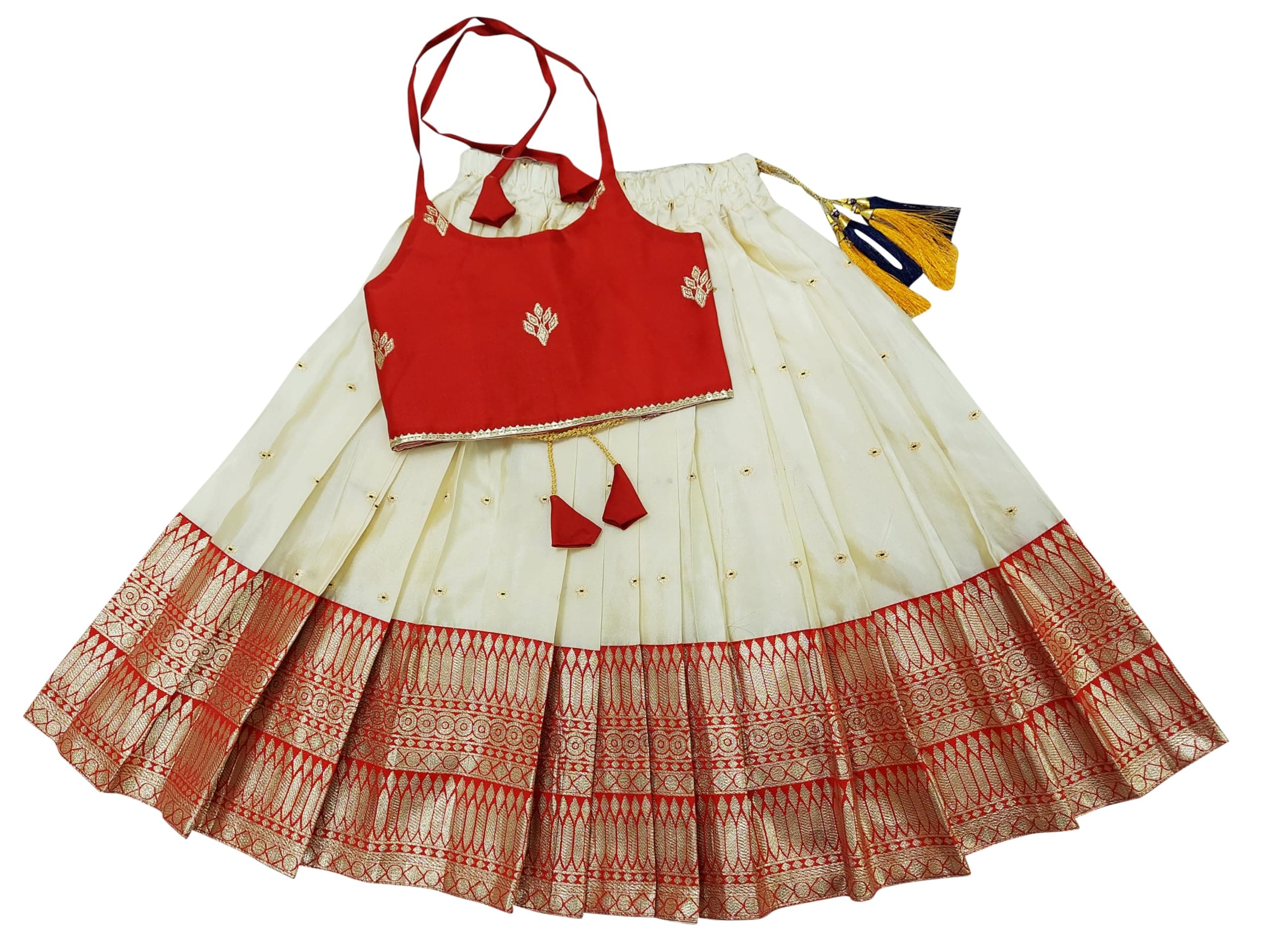 FELIZ THE DESIGNER STUDIO Baby Girls Readymade South Indian Pattu Pavadai Lehenga Choli Set For Kids