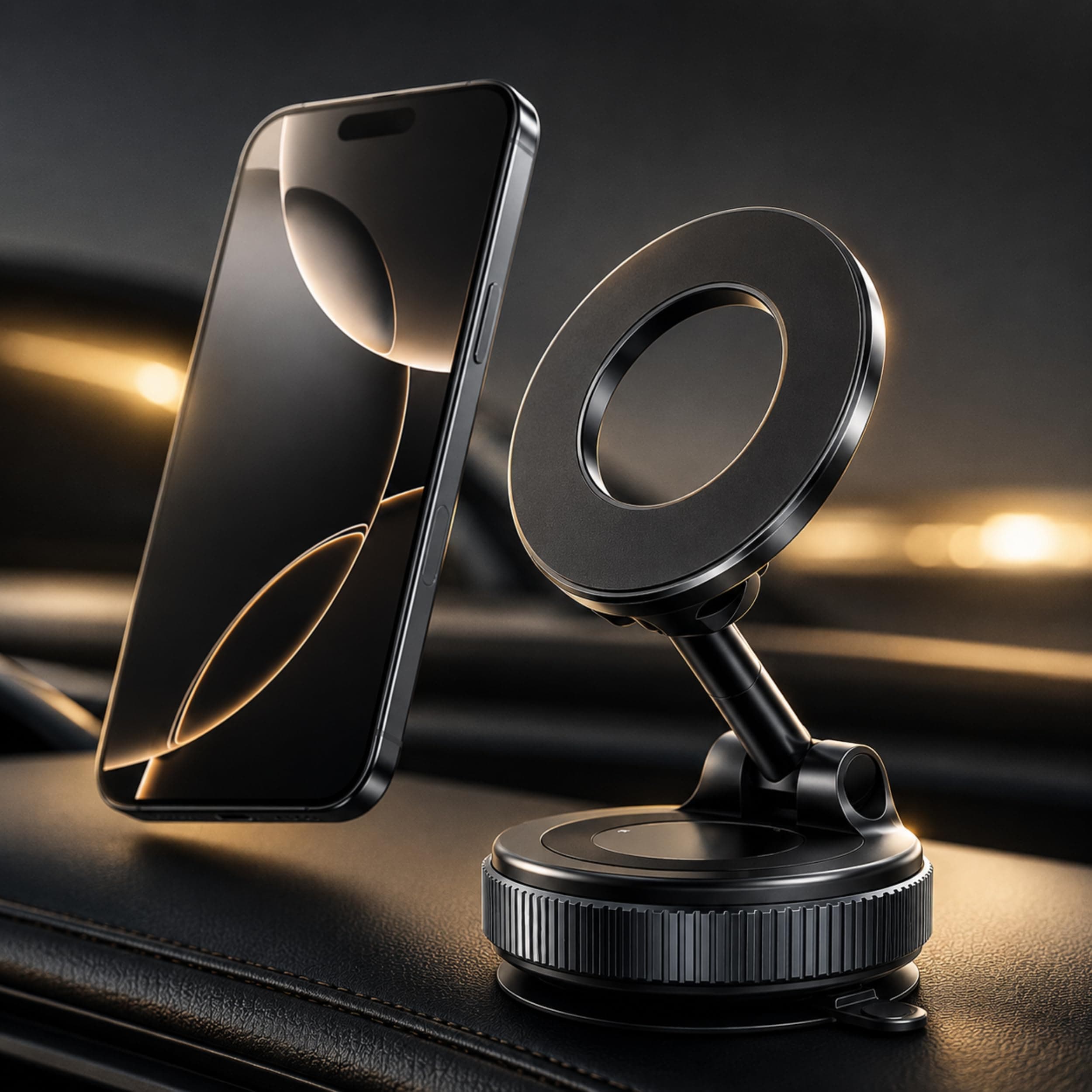 LOTUNY (1 Year Warranty) 360° Magnetic Vacuum Car Phone Holder, N52 Strong Suction Mount for Dashboard, Windshield, Mirror & Smooth Surfaces, Universal Smartphone Holder - Black