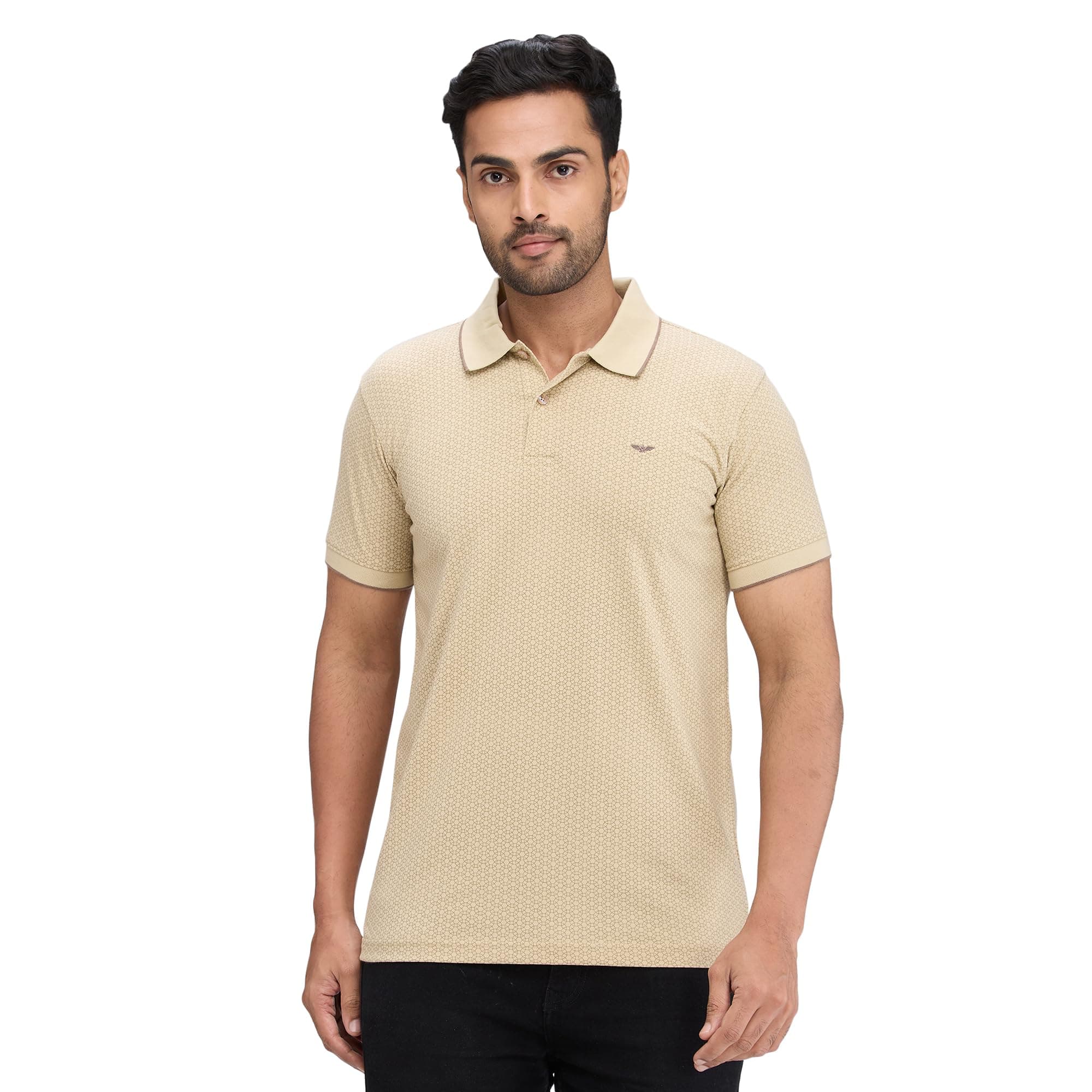 Park Avenue Men's Slim Fit Print Pattern Cotton Polyester Blend Polo Neck Half Sleeve Casual T-Shirt