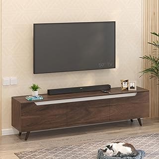 BLUEWUD Blesky Engineering Wood Floor Standing TV Entertainment Unit Set Top Box Stand/TV Cabinet Panel with Shelves for Books & Décor Display Unit, Ideal for 75” (Brown Maple)