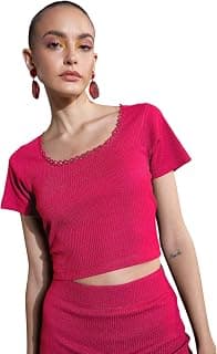 sassafras Magenta Rib Round Neck Crop Top