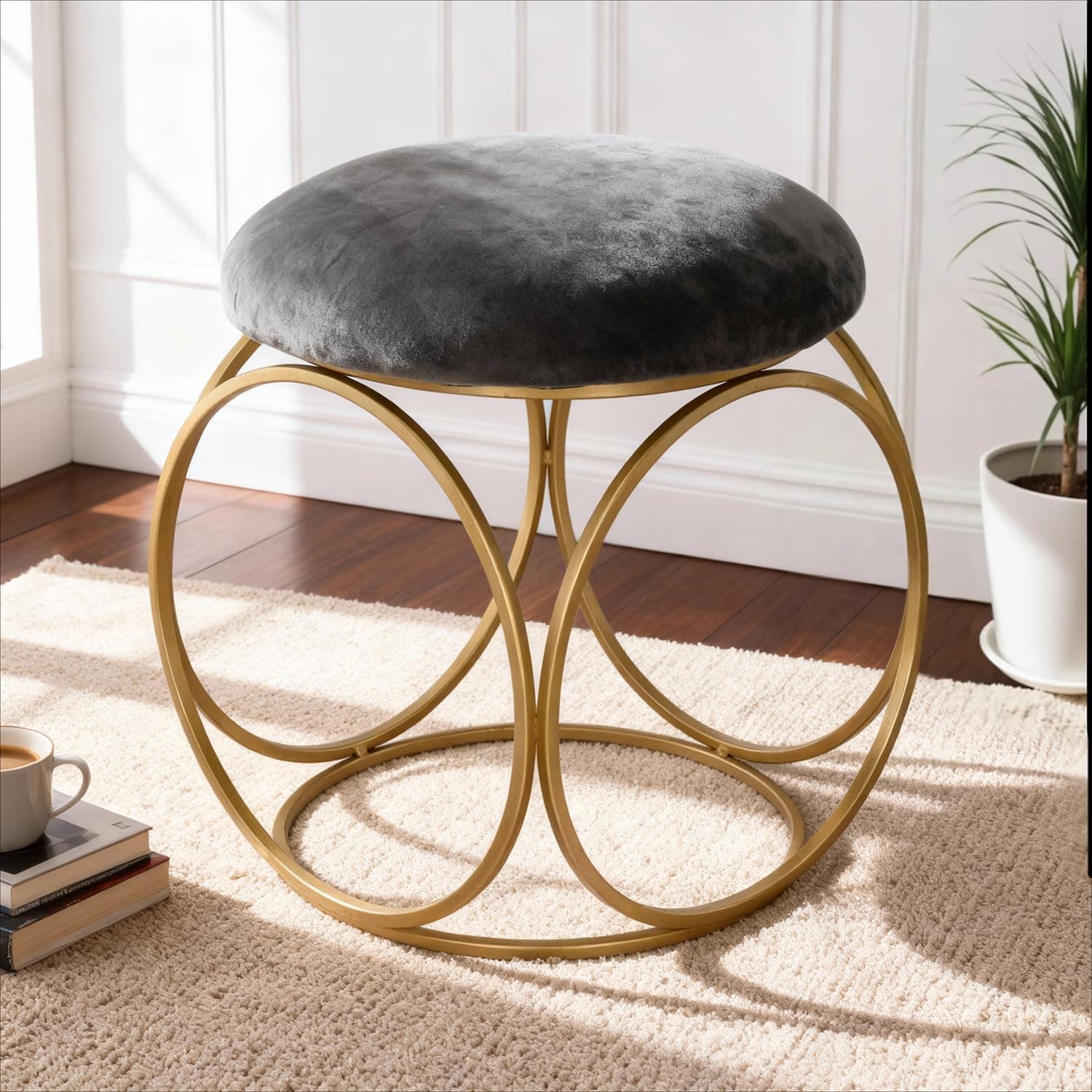 Wakefit Ottoman | Black Ring Metallic Design Pouffe | Sitting Stool for Living Room, Bedroom & Dressing Table | 18 Inch | Black | Set of 1