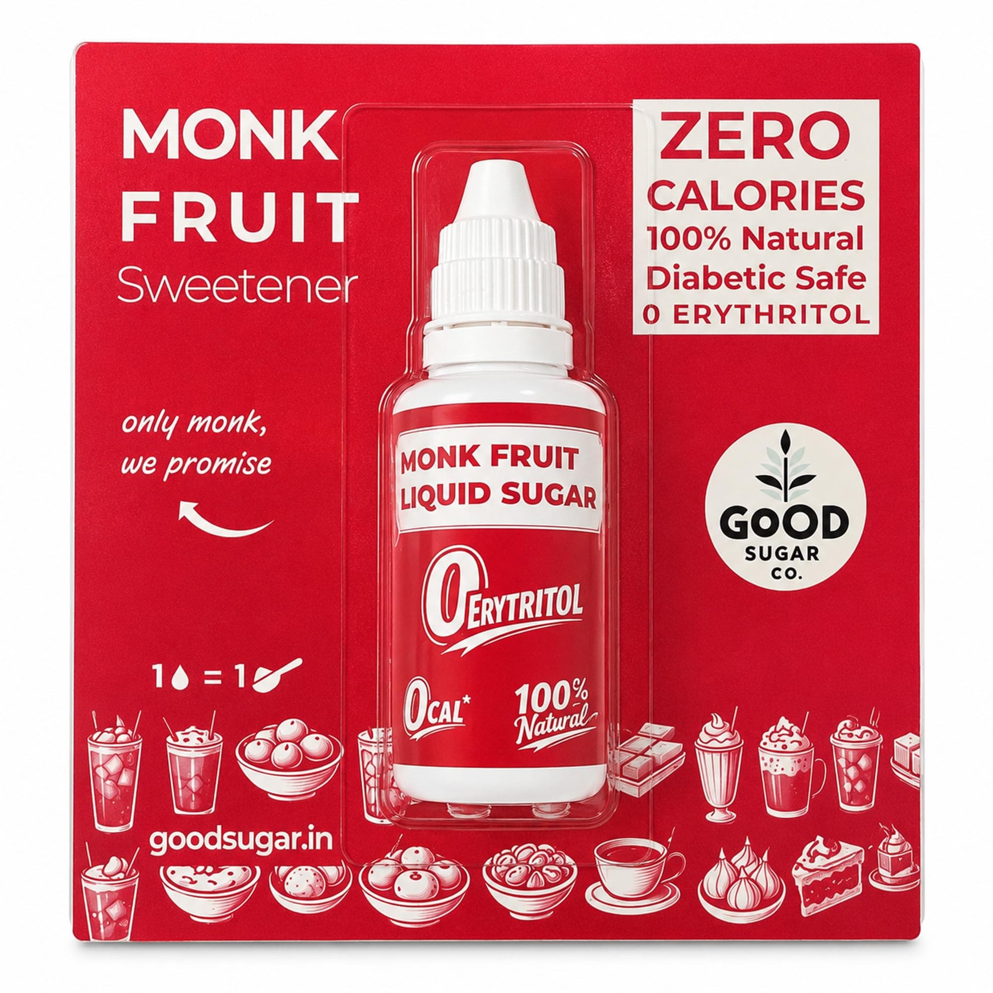 GOOD SUGAR CO. Monk Fruit Natural Sweetner Liquid - Sugar Substitute | Zero Calorie and 0 Erythritol | 30 Millilitre